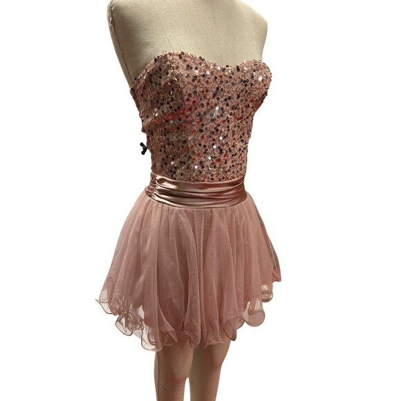 Speechless Pink Strapless Sequined Dress Size 5 Fit Flare Junior Prom Cocktail P - Picture 6 of 6